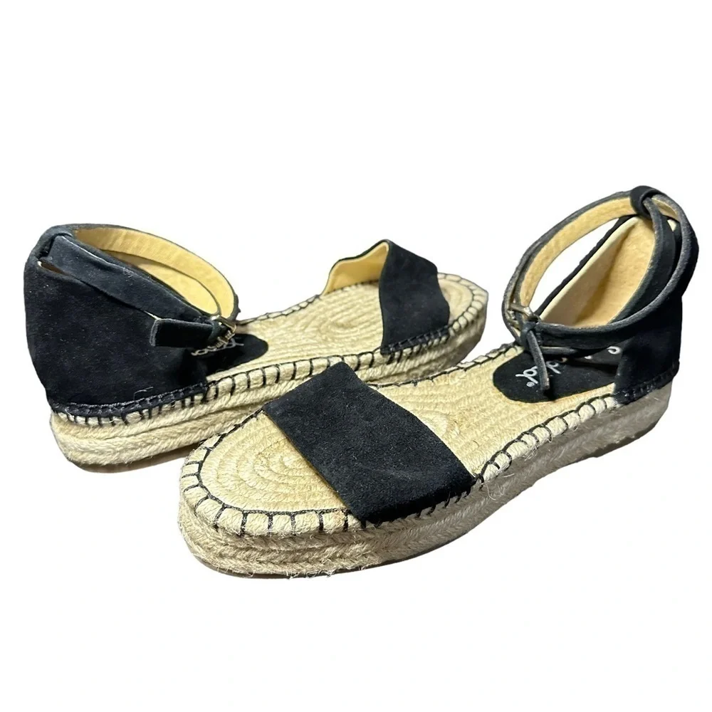 NWOB Splendid Black Suede Ankle Strap Platform Espadrille Womens‎ Size 6.5